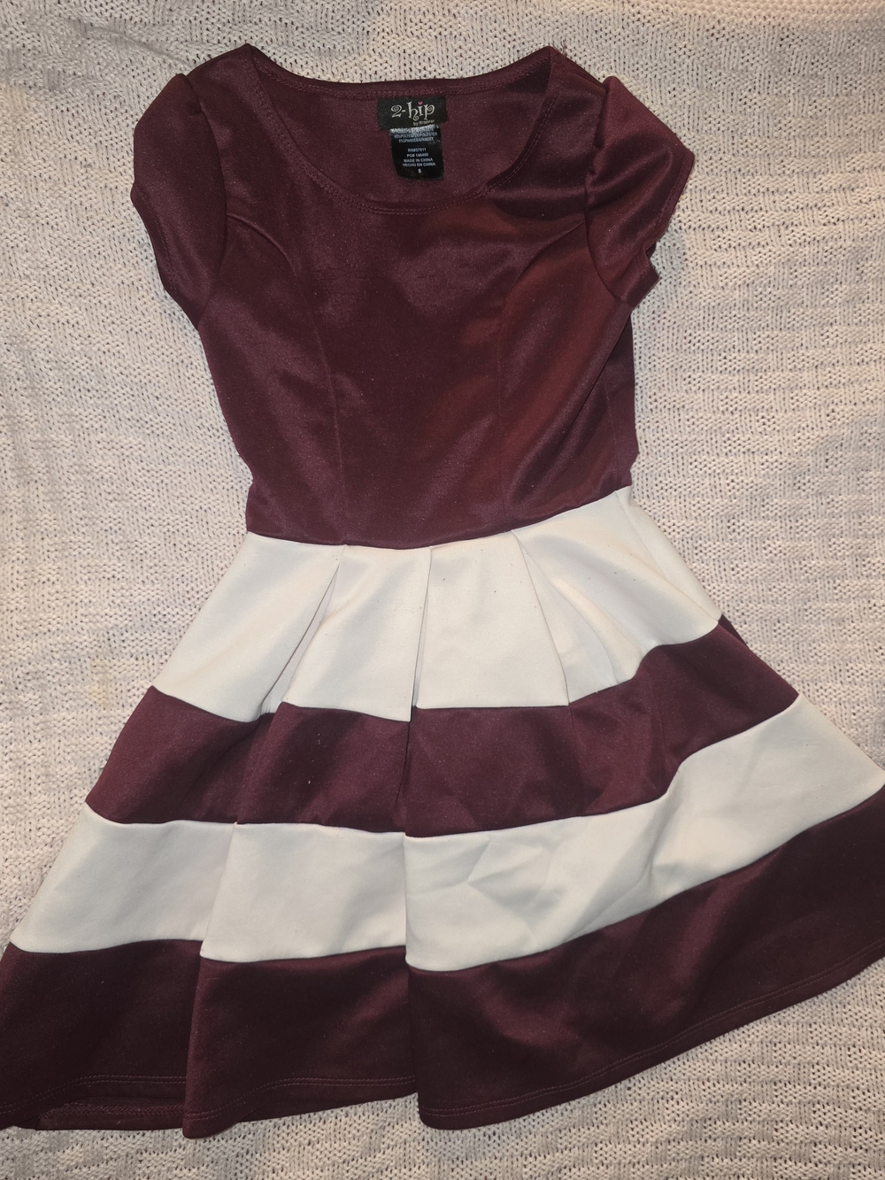 Girls' Burgundy and Cream Fit-and-Flare Dress by LIP